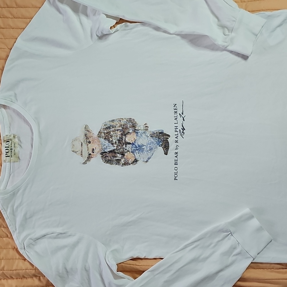 Mens Ralph Lauren White Polo Bear Long Sleeve Shirt Size M